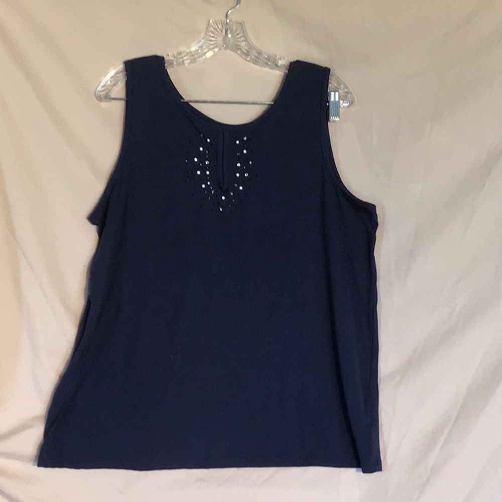 Lane Bryant Navy Embellished Tank Top